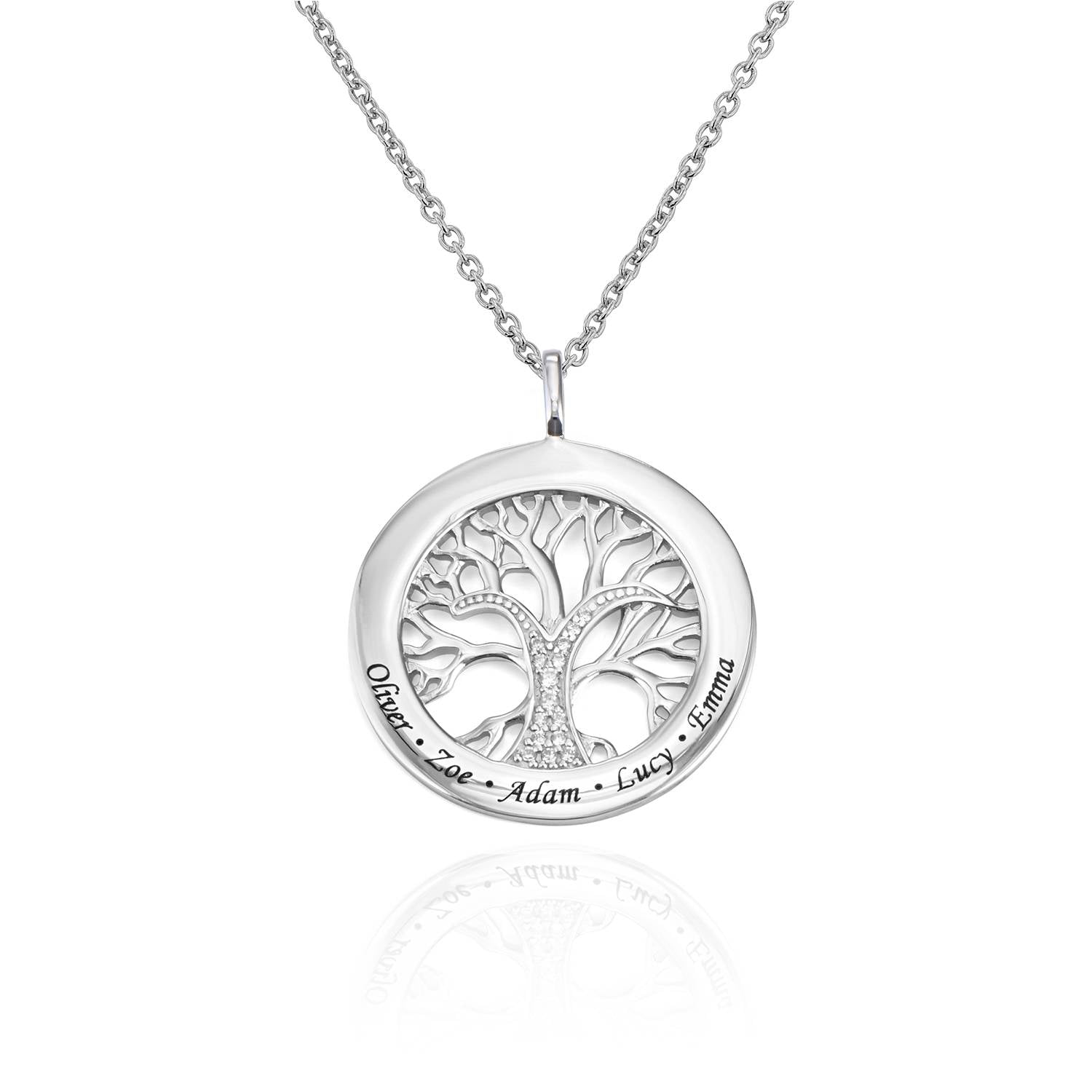 Family Tree Circle Necklace with Cubic Zirconia in Gold Plating