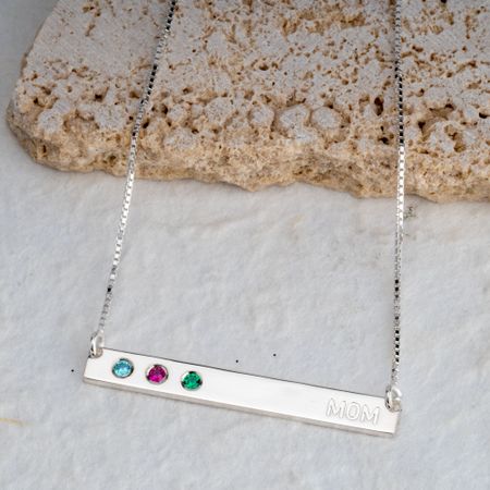 Bar necklace with name engraved with Stone