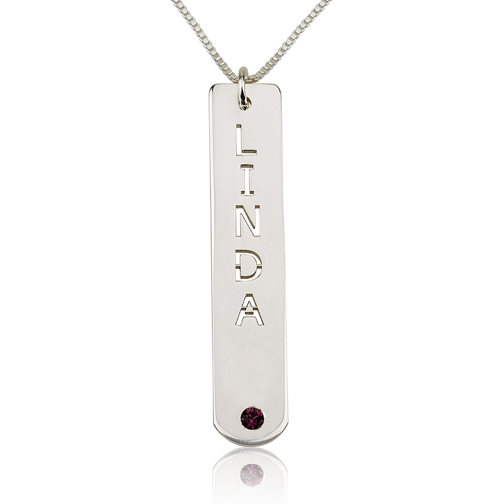 Bar necklace with name engraved with Stone